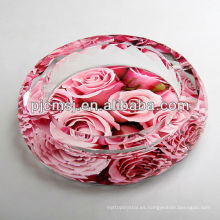 2015 cenicero de cristal de alta calidad de lujo con la imagen rosada para el regalo del negocio y la decoración de la habitación